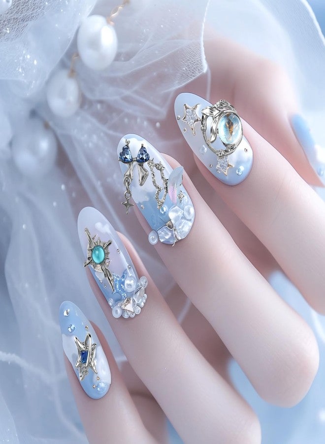 Dimeho 16 Pcs Moon Star Crystal Nail Art Charms 3D Nail Charms for Acrylic Nails Luxury Alloy Rhinestone Nail Decoration Shiny Butterfly Nail Art Supplies Accessories for Women Manicure DIY Crafts - Image 4